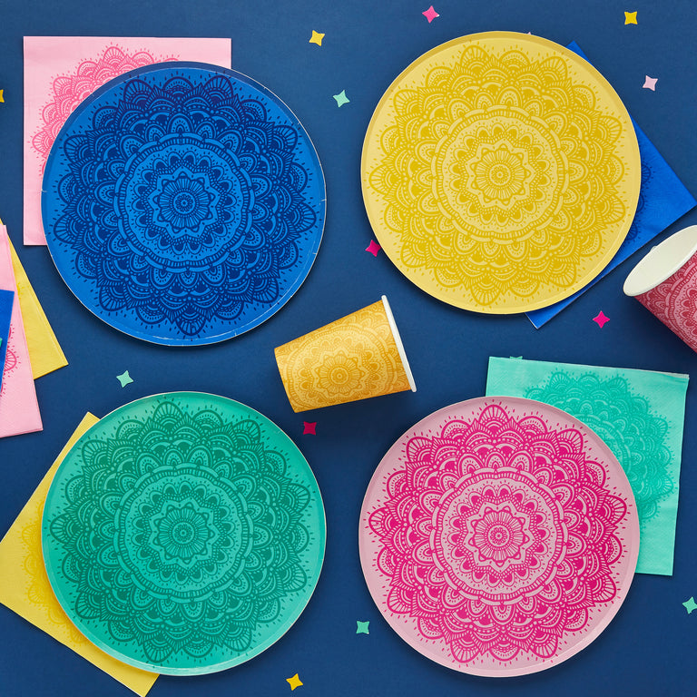 Multicoloured Mandala Paper Plates - Set of 8