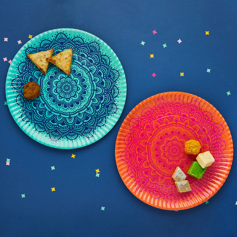 Multicoloured Mandala Large Paper Platter - Set of 2