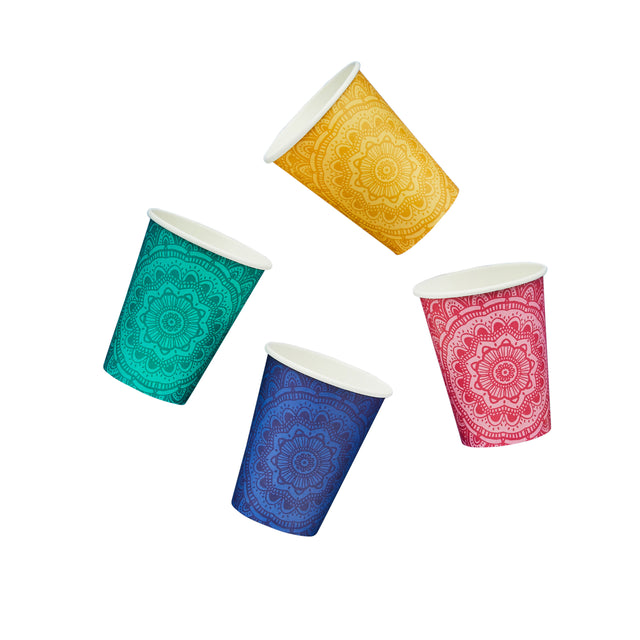 Multicoloured Mandala Paper Cups - Set of 8