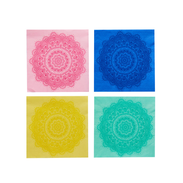 Multicoloured Mandala Paper Napkins - Set of 16