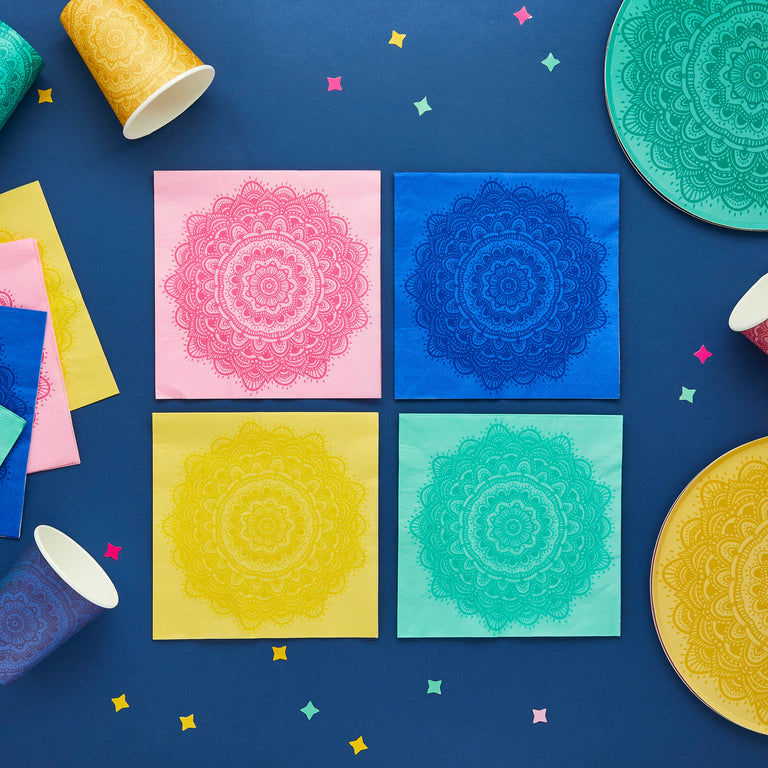 Multicoloured Mandala Paper Napkins - Set of 16