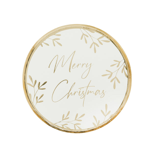 White and Gold Merry Christmas Paper Plates - Set of  8