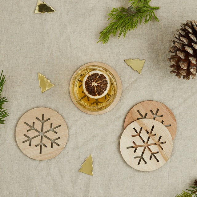 Wooden Snowflake Coasters - Set of 4
