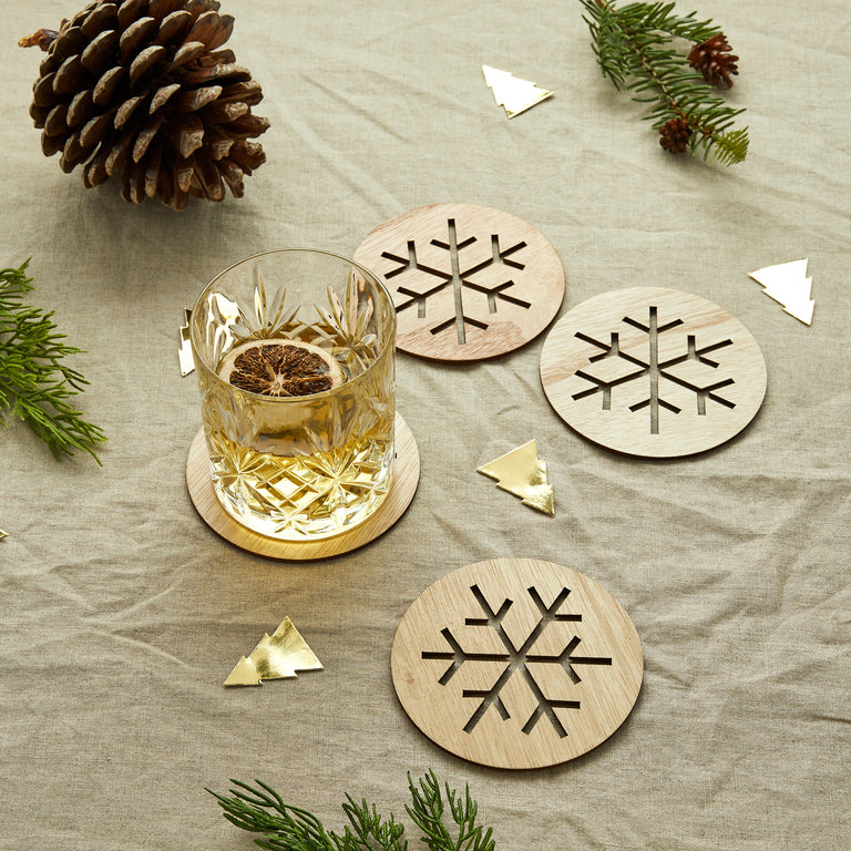 Wooden Snowflake Coasters - Set of 4