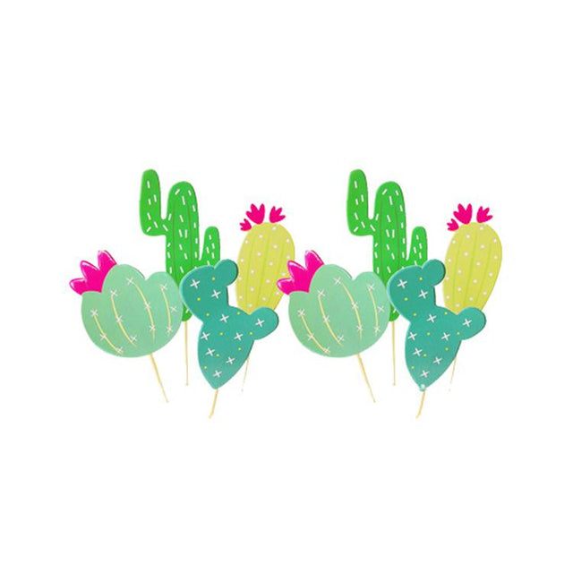 Green Cactus Themed Cupcake Toppers - Set of 8