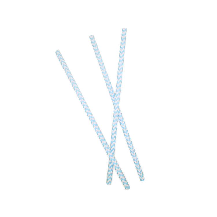 Light Blue Chevron Paper Straws - Set of 25