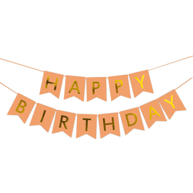 Peach Happy Birthday Paper Bunting with Gold Foil Lettering