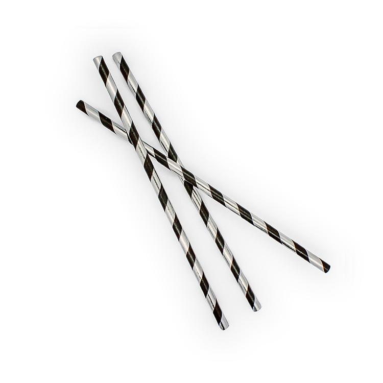 Black & Silver Foil Striped Paper Straws - Set of 25