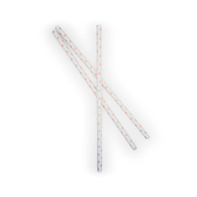 White Paper Straws with Pink Spots - Set of 25